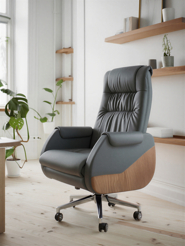Fauteuil de direction L'Apex en cuir véritable noir silhouette épurée