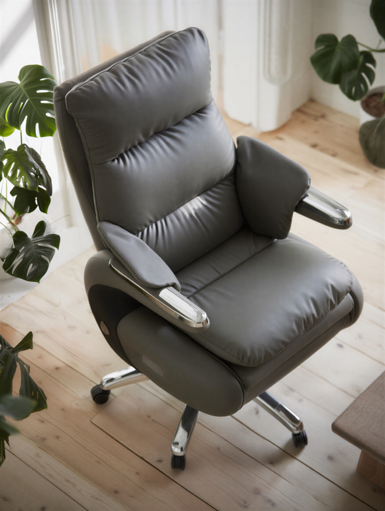 Fauteuil de direction Le Magellan cuir véritable gris vue de haut
