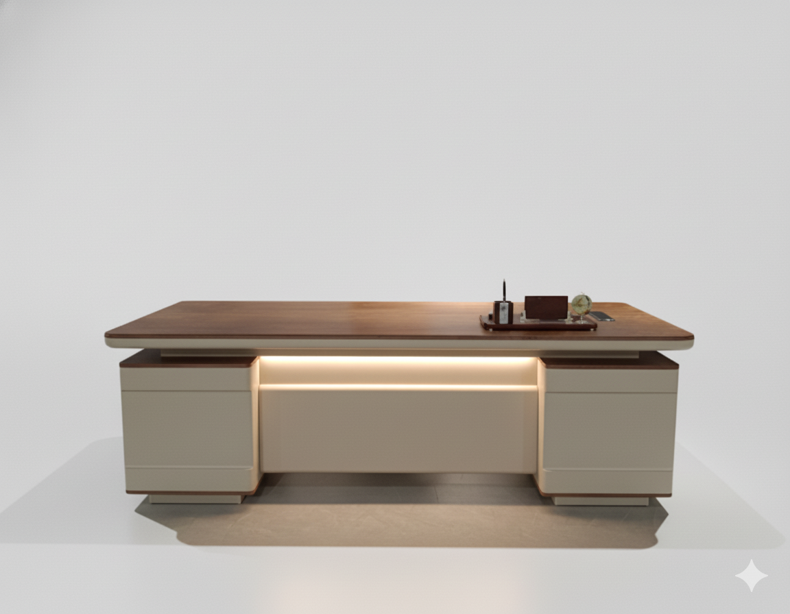 Bureau direction compact Walnut Executive 200 / 220 / 240 – Noyer haut de gamme