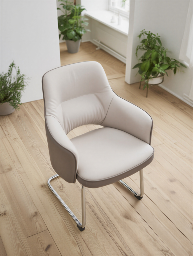 Chaise visiteur Forum Cantilever cuir véritable bicolore gris piètement luge acier chromé