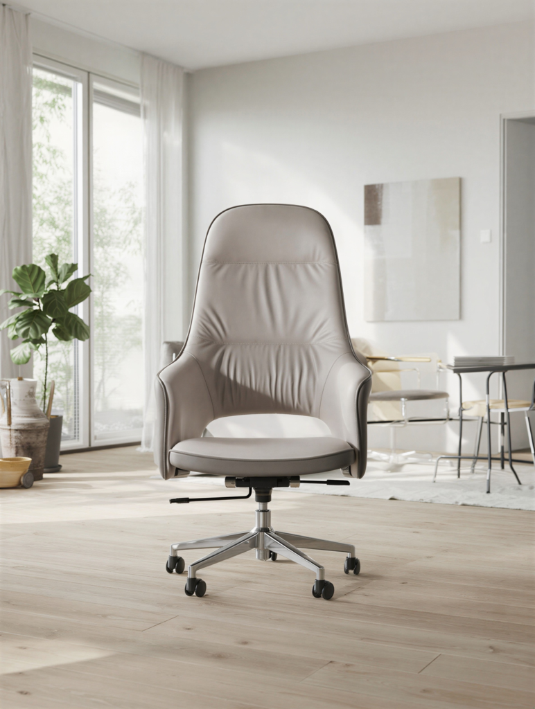 Chaise de bureau Forum Master cuir véritable bicolore gris dossier haut