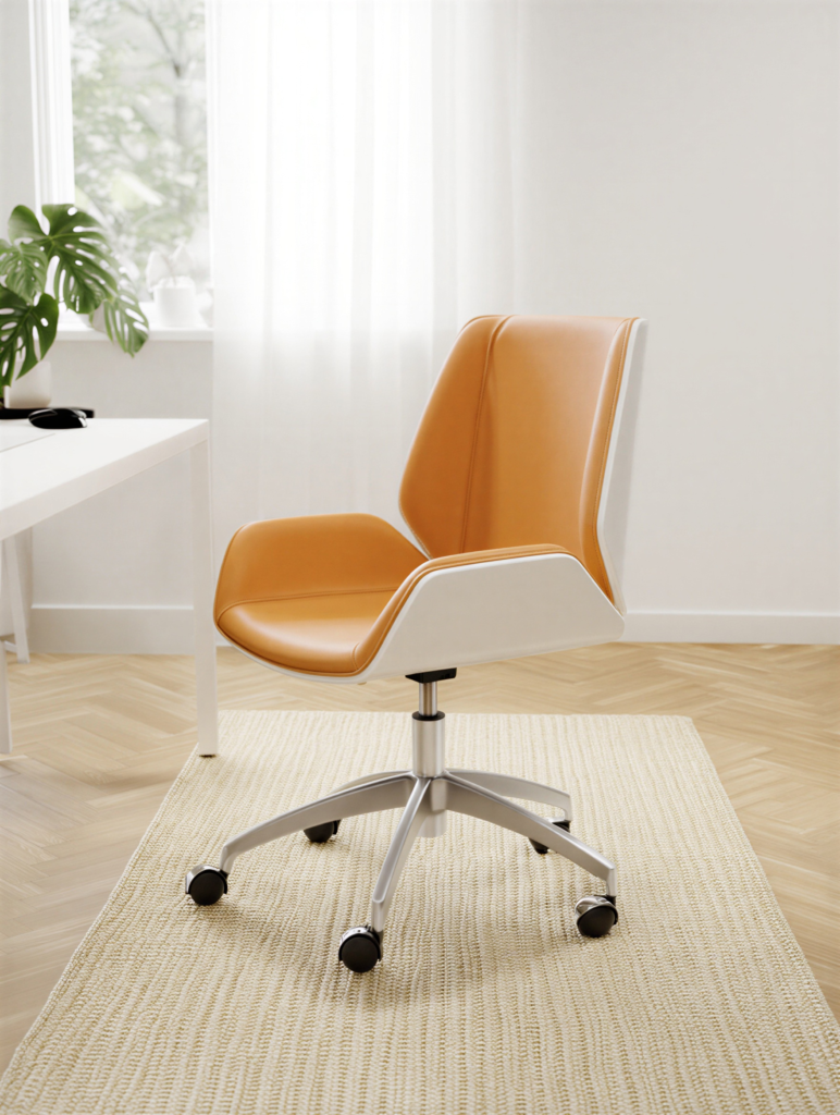 Chaise de bureau Lumina Mid cuir véritable caramel et blanc ligne contemporaine
