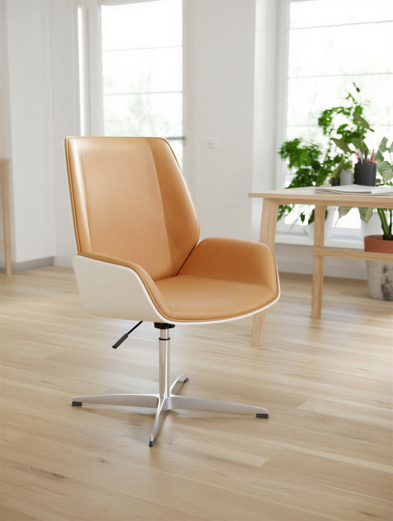 Chaise de réunion Lumina Guest cuir véritable caramel et blanc
