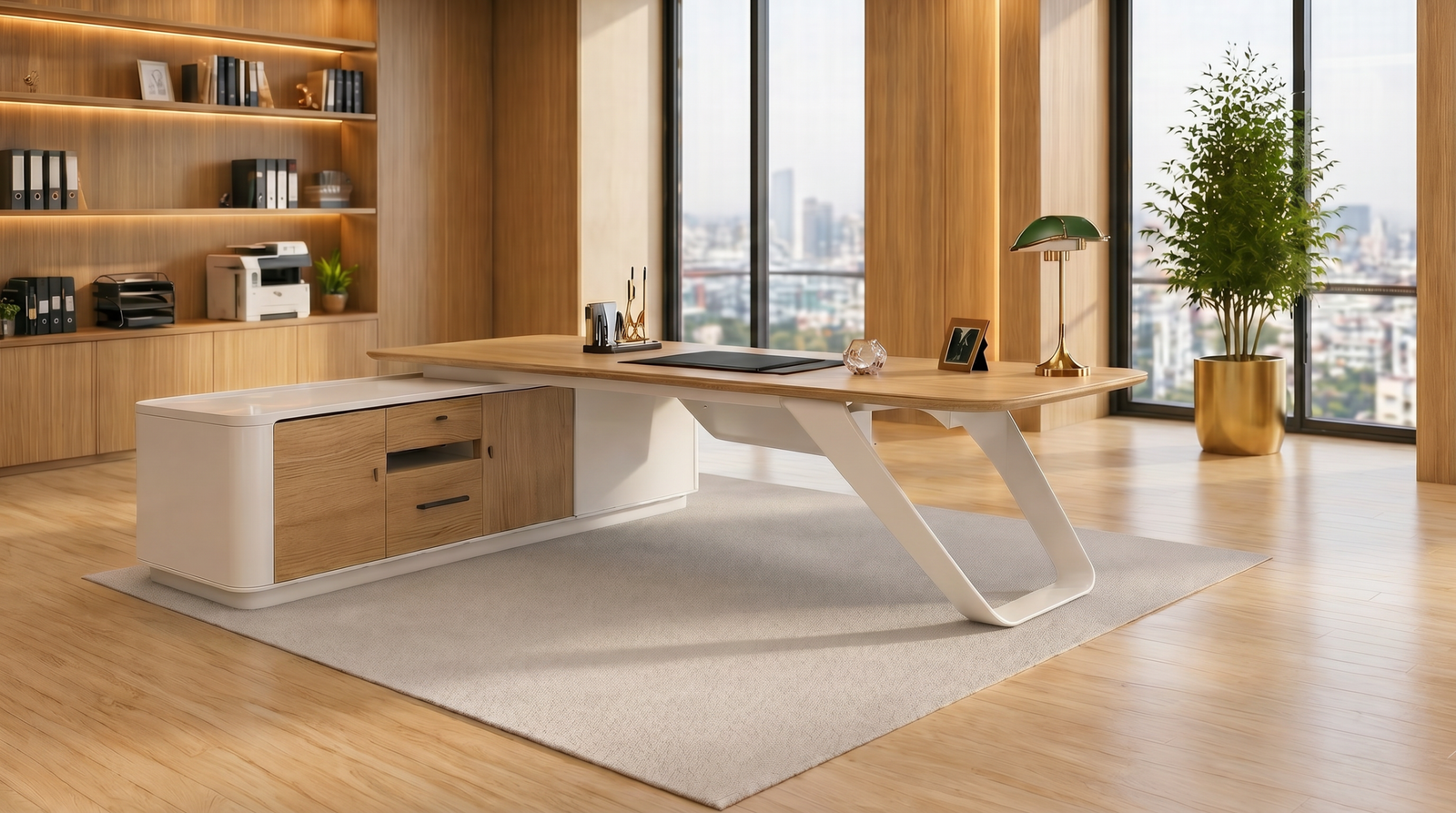 Bureau de direction Le Souverain placage de noyer véritable haut de gamme vue latérale